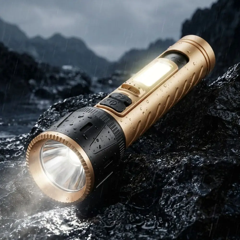 COB Side Light White Laser Flashlight 500M Long Range Wide floodlighting Strobe Warning Torch USB Charging Zoom