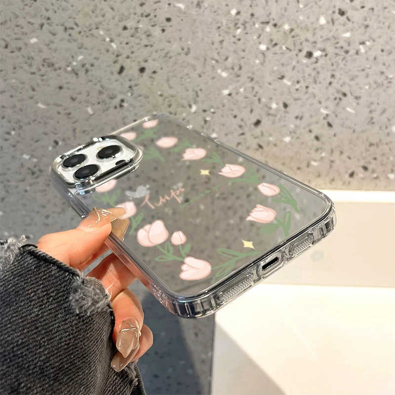Mirror Make up Phone Cases For iPhone 15 Pro Max Case iPhone 14 13 11 12 Pro X XR XS Max Funda Soft TPU With Phone Lanyard Cover