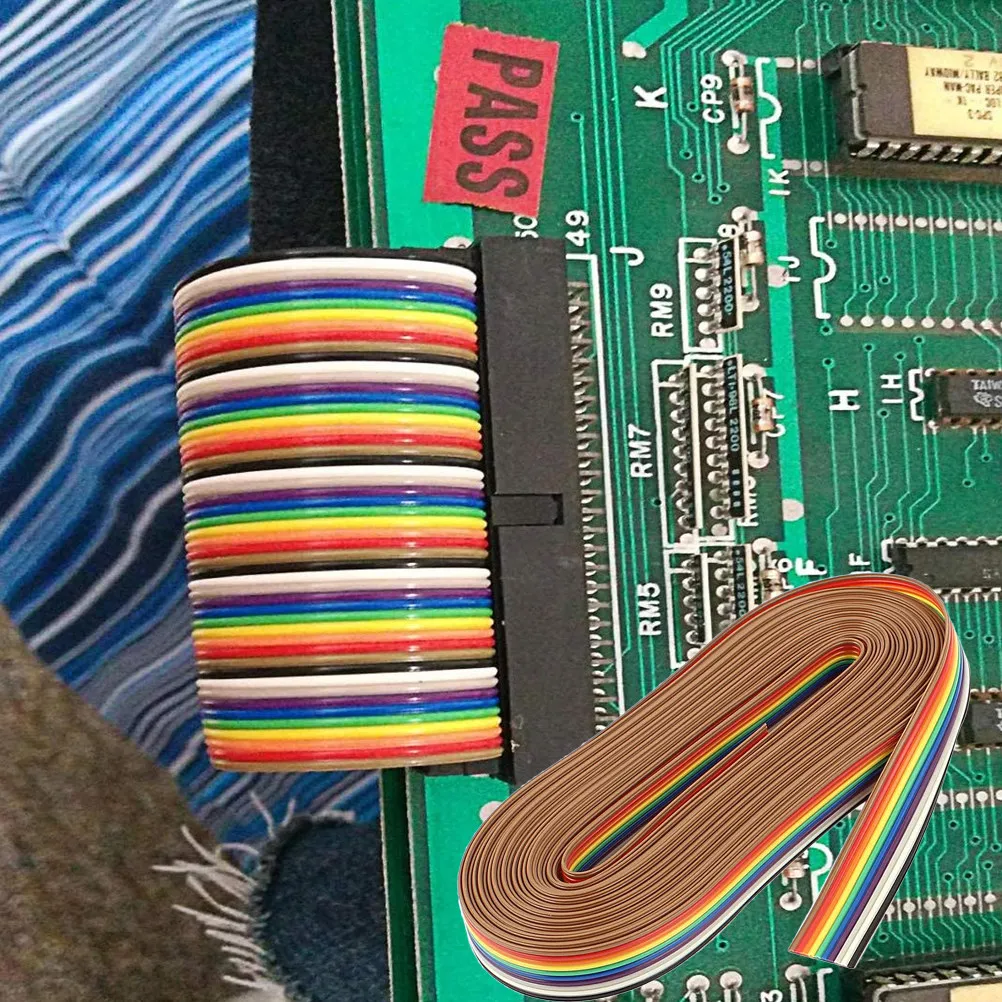 2 Rolls Idc Rainbow Ribbon Cable 10 Core 5m Flat Pitch Flexible Jumper for Internal Wiring Ribbon Jumper Cable