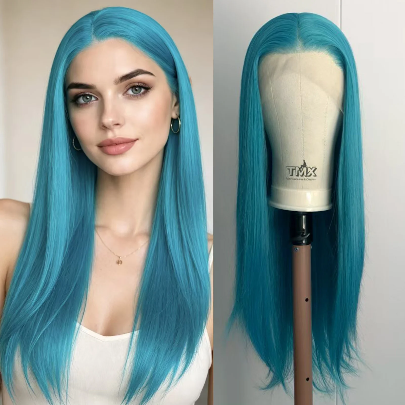 

Bright Turquoise Blue Wig 13x4 Blue Lace Front Wig Vibrant Aqua Blue Synthetic Wig for Women Pre Plucked with Natural Hairline