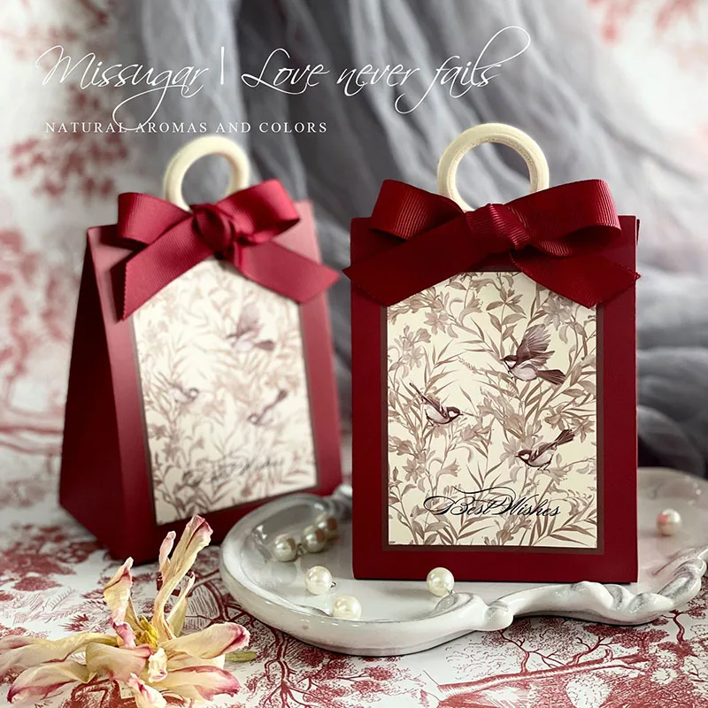 Flowers Birds And Forest Wedding Candy Box With Wooden Ring DIY Favors Birthday Party Jelwery Gift Packing Box Empty Paper Boxes