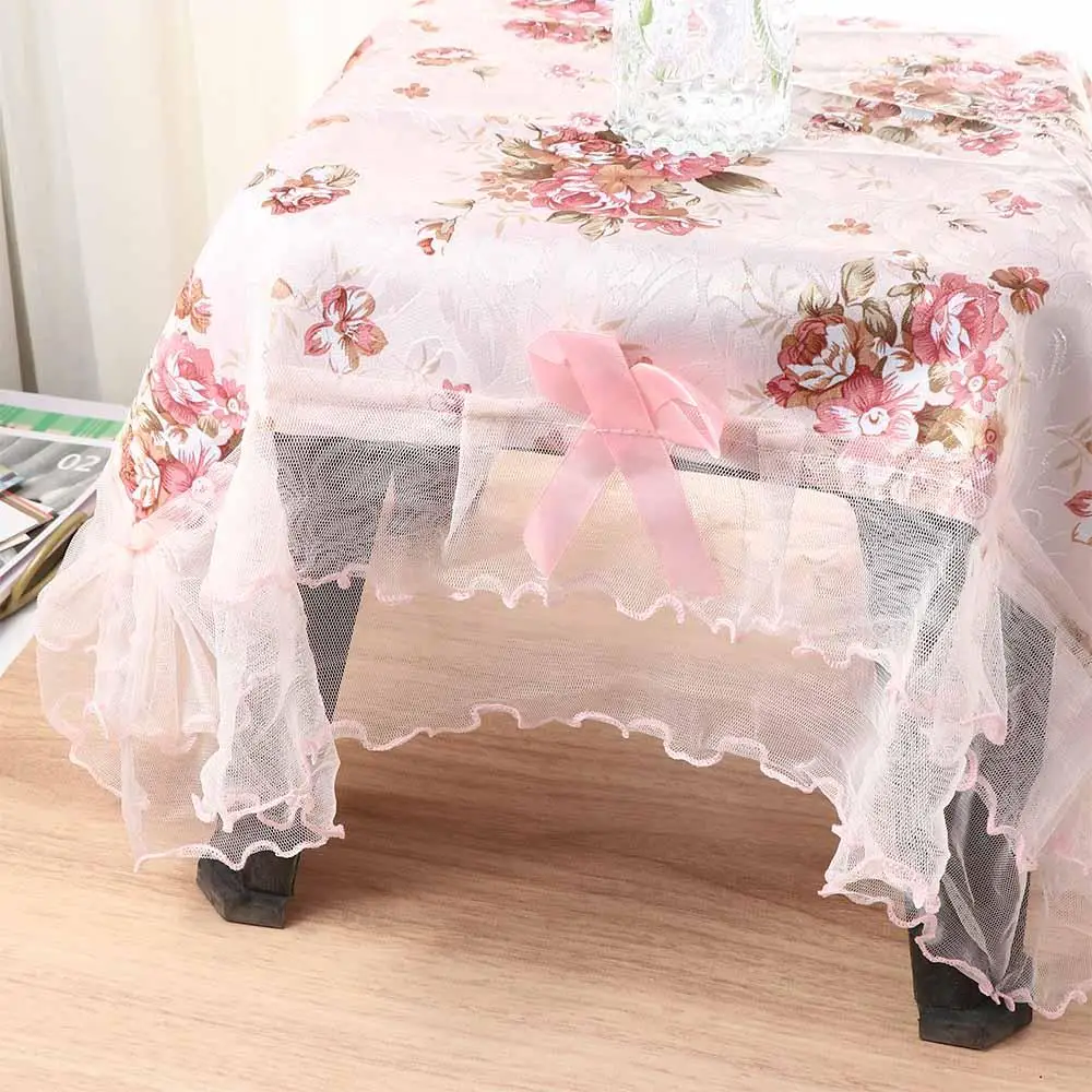 Pastoral Cover Bedside Cabinet Dust-proof Decoration Lace Table Cloths Pink Flower Rectangular Table Cover