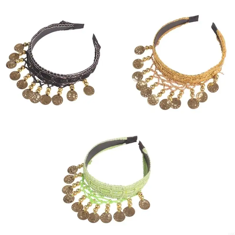 2025 New Ethnic Belly Dancing Hair Ornament Gold Coin Headband for Women Unique Styles Hairhoop for Music Festivals Performances