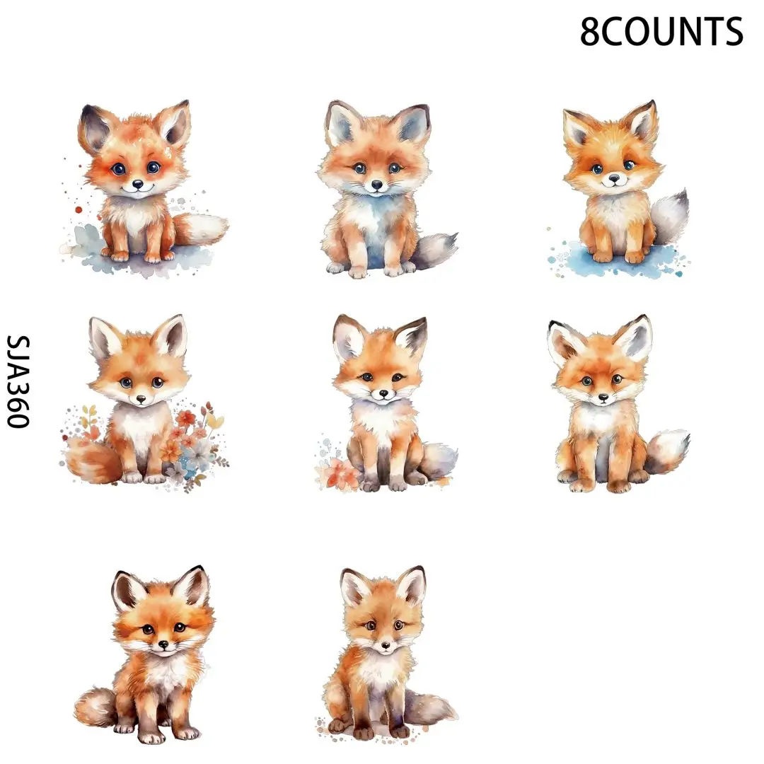 8pcs Cute Baby Fox UV DTF Cup Stickers, Waterproof Sticker Pack For Decorating Mugs, Cups,DIY Art Supplies