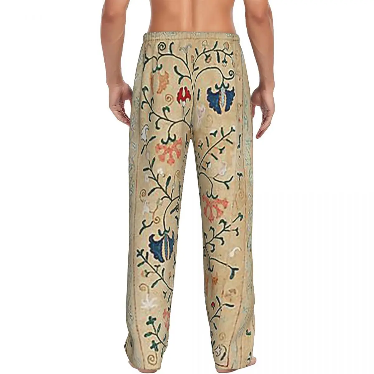 Custom Uzbekistan Suzani Nim Embroidery Pajama Pants Men Sleepwear Sleep Lounge Bottoms with Pockets