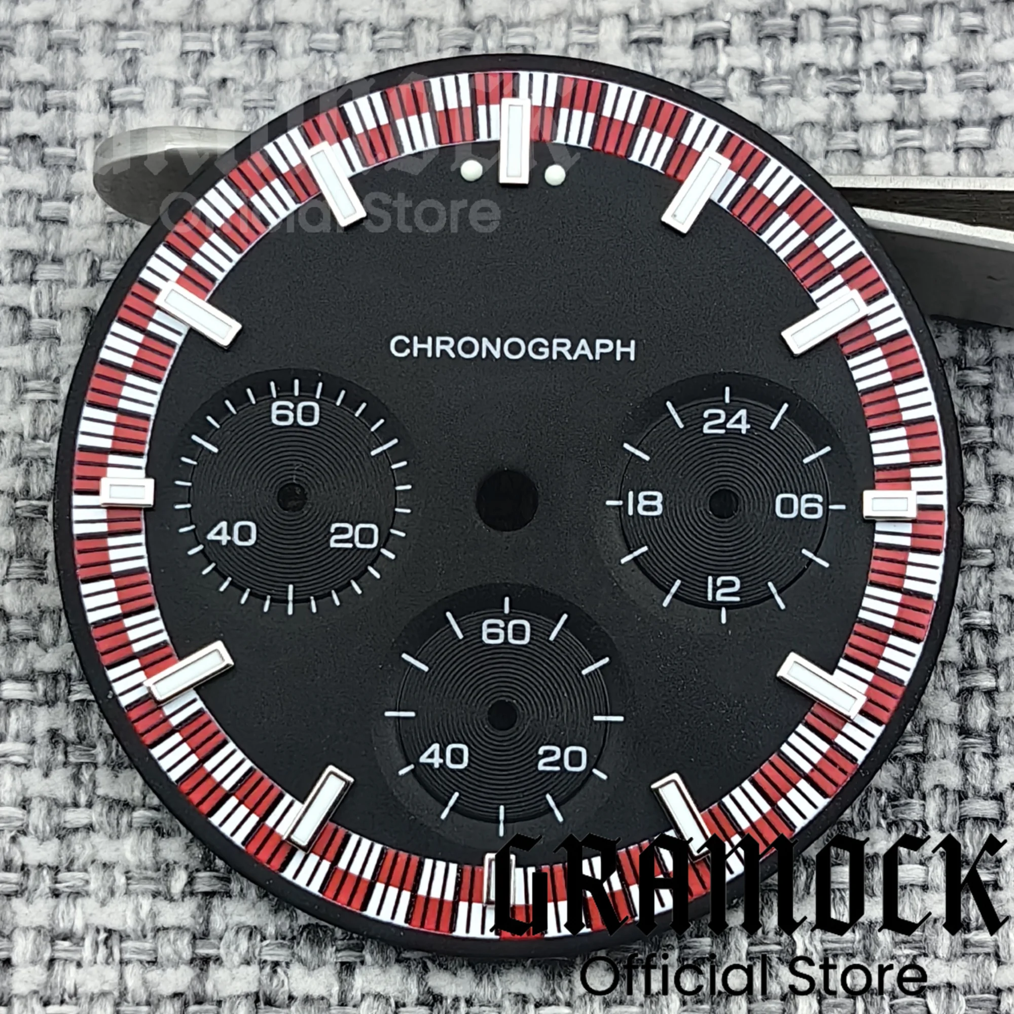 Gramock 31.5mm 6- Pin Sterile Watch Dial Red Green Black Panda Watch Dial VK63 Watch Hands Set Luminous Fit VK63 Quartz Movement
