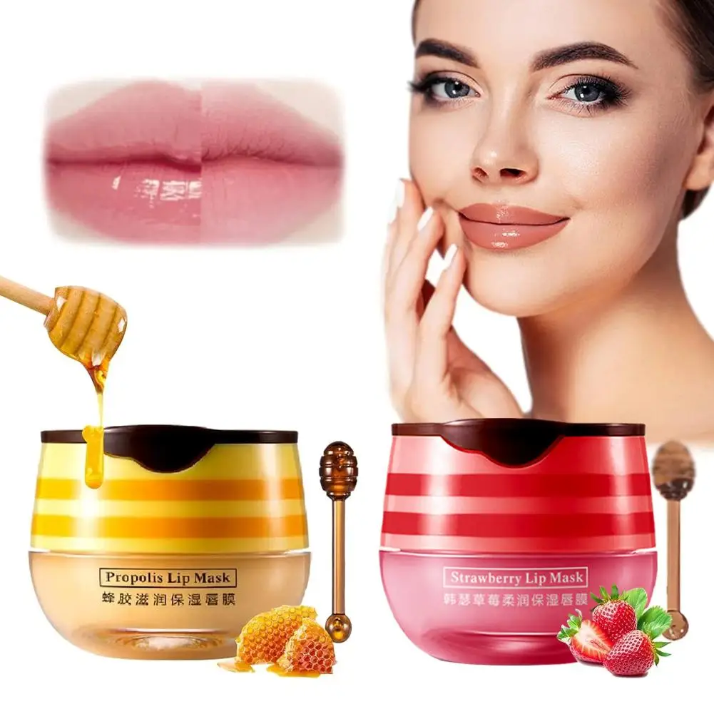 1PC Bee Balm Honey Pot,Propolis Moisturizing Lip Mask,Hydrating Cracked & Scrubs Dry Prevention Exfoliator Lip and B8B5