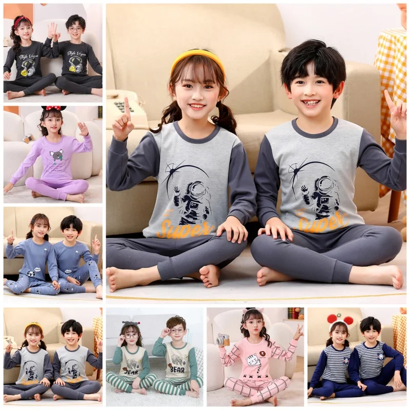 【LF】Kids Autumn Pajamas 100-160cm Set Cotton Boys Girls Long Sleeve Loungewear Set for Autumn Winter