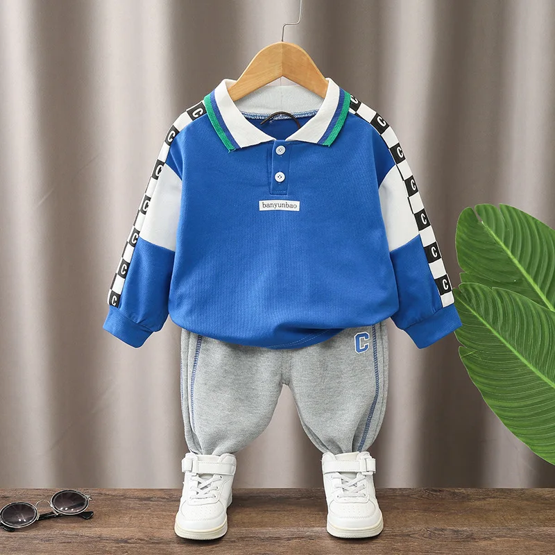 

Kids Tracksuits Baby Boy Clothes 9 to 12 Months Childrens Pullover Lapel Long Sleeve Sweater and Pants 2 Piece Boys Outfits Sets