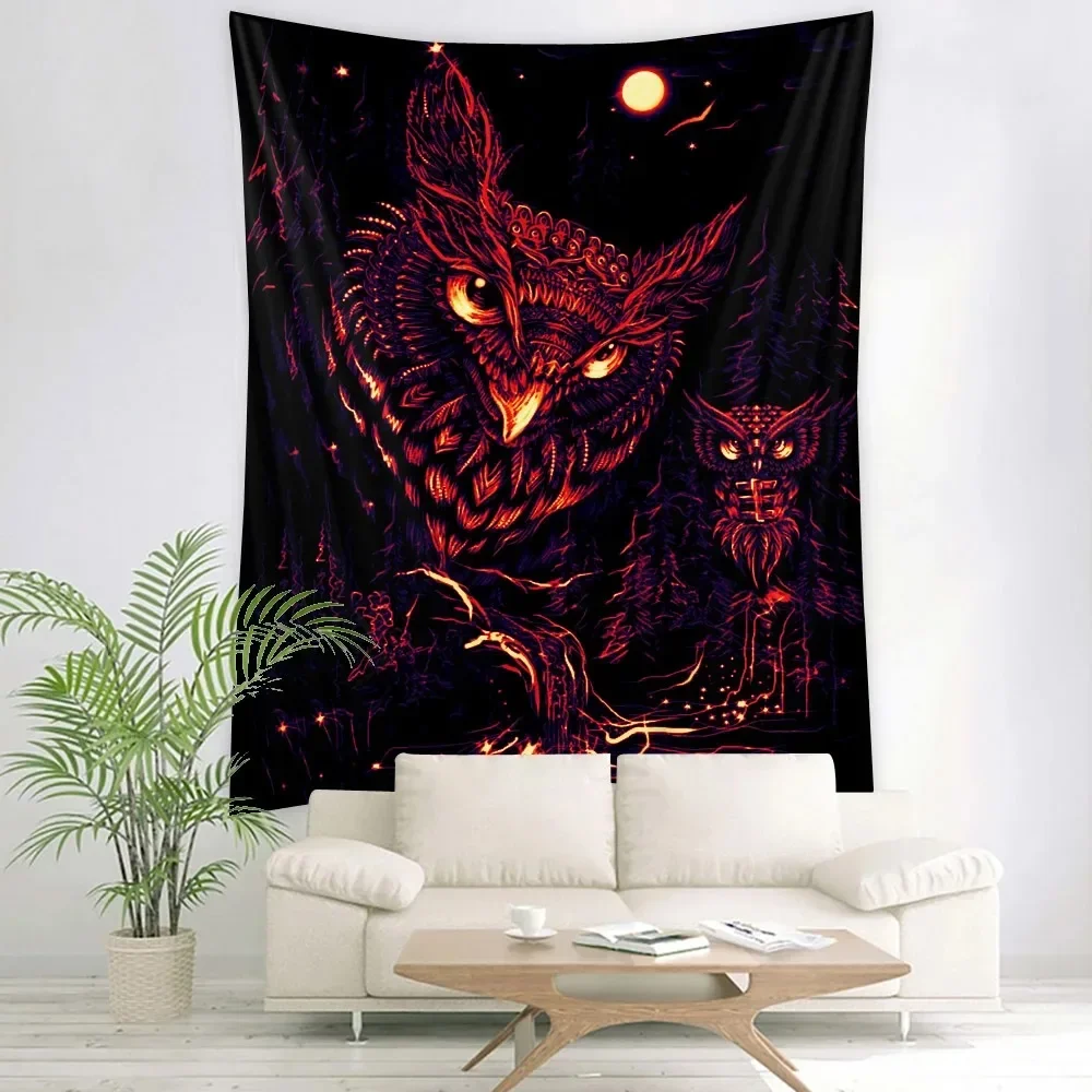 Colorful psychedelic owl tapestry Bohemian hippie art science fiction room decoration Wizardry home wall art decoration blanket