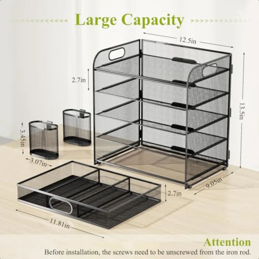 VIEERINN 5-уровневый органайзер для бумаги для стола, лоток для писем с выдвижным ящиком и 2 держателями для ручек, сетчатый сортировщик файлов, настольная полка для документов Stor