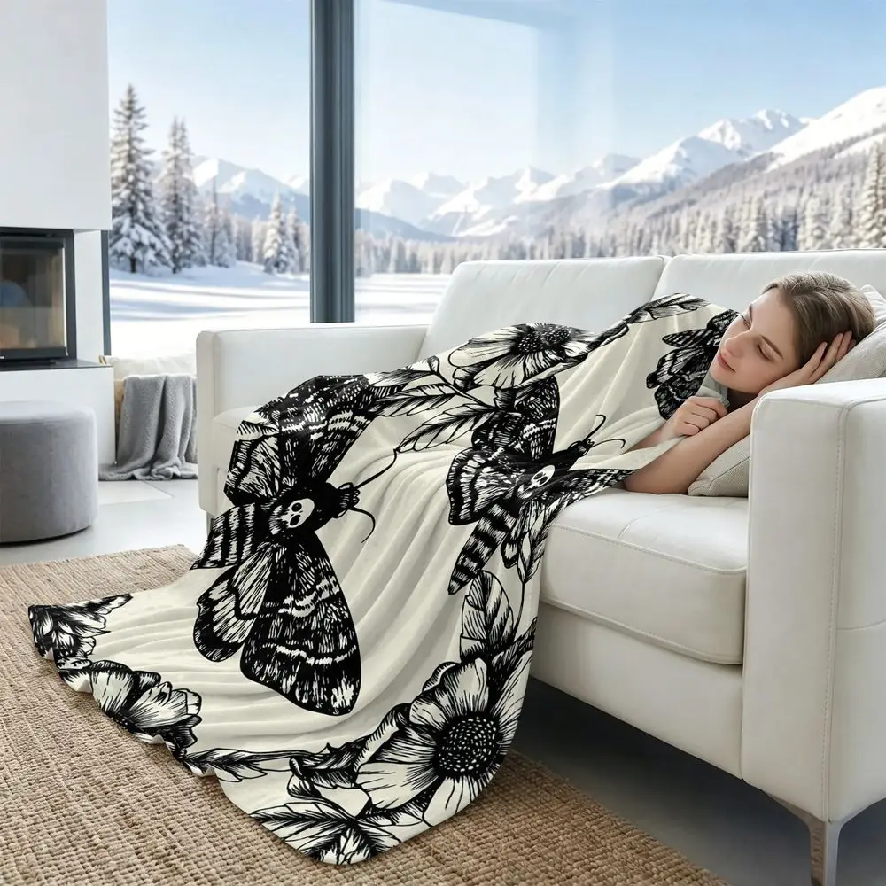 Cooling Blanket Summer Cooling Throw Gothic Moth Print Ice Touch Soft Breathable Moisture Wicking Air Condition