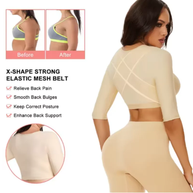 Upper Arm Shaper Sleeve Compression Top Women Push Up Breast Post Surgery Front Closure Bra Shapewear Back Support Cropped Tops