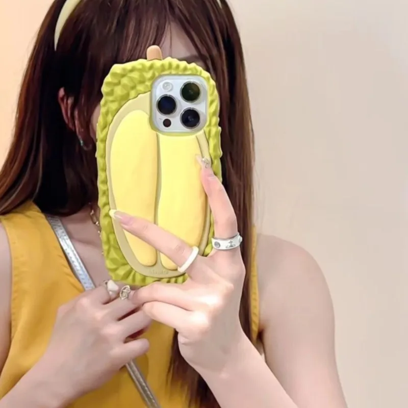 Cute Funny 3D Realistic Durian Phone Case for iPhone 17 16 15 14 13 12 Pro Max Thick Soft Silicone Anti-drop Protective Cover view 3