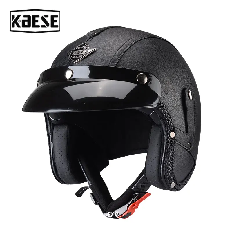 

Leathers 3/4 Open Face Helmet Cascos Para Motos Jet Style capacete DOT Approved Retro Motorcycle Helmet Unisex Four Seasons