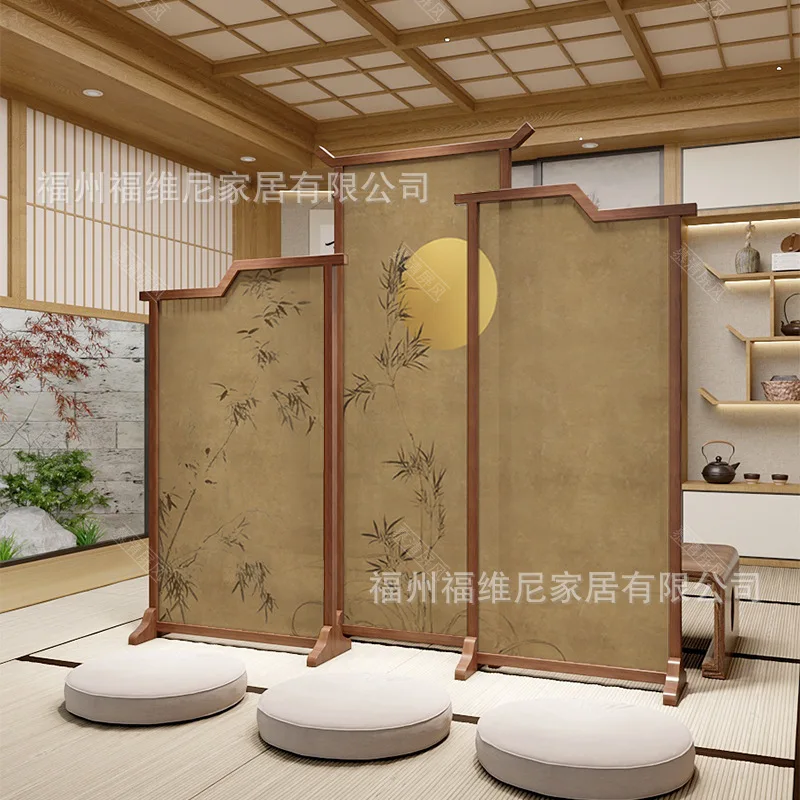 Medieval solid wood screen household tea room bedroom Zen blocking entry door facing balcony partition can be decorated