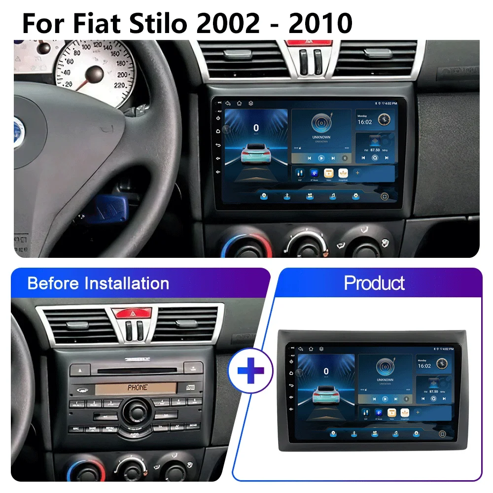 Android 16 Carplay Auto WIFI+4G For Fiat Stilo 2002-2010 Car Radio Multimedia Video Player Stereo GPS Navigation 2DIN Head Unit