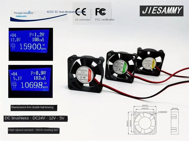 New Jiesammy High-Turn 3010 Double Ball Bearing 3cm 24v12v5v DC Cooling 30*30*10MM