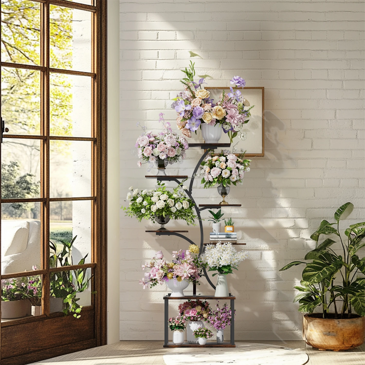 151CM Tall 7 Tier Tree-Shaped Plant Stand Display Rack Corner Flower Holder for Indoor Organizer Rack image 2