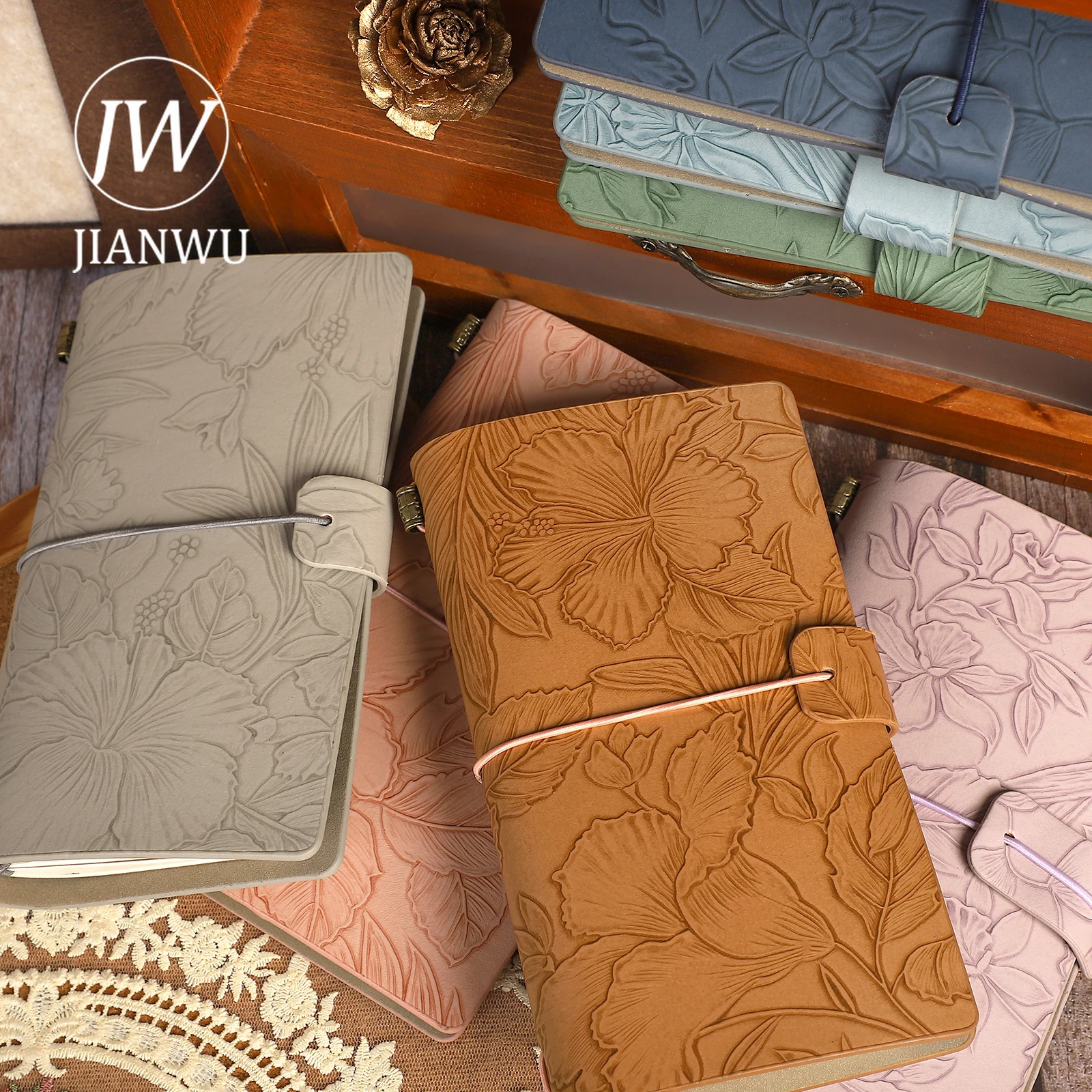 JIANWU 96 Pages/book A6 Literary Relief Flowers and Leaves Notebook Creative DIY Material Decor Student Supplies Stationery