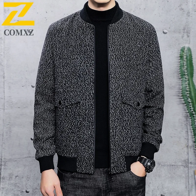 

COMXZ 2025, весенне-осенняя новая мужская шерстяная куртка, деловая повседневная молодежная куртка с бейсбольным воротником, шерстяное водонепроницаемое и ветрозащитное пальто