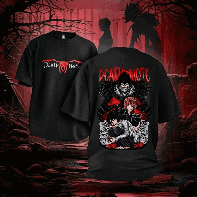 Death Note L Light Ryuk Vintage Anime T‑Shirt Shinigami Skull Horror Print Oversized Unisex Short Sleeve Otaku Streetwear Tops