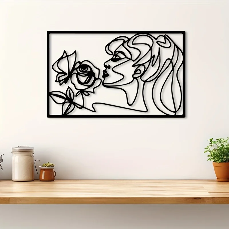 Sculpture murale en métal, visage de femme, sculpture en fer, décoration minimaliste pour galerie, studio, bureau, pour les amateurs d'art, cadeau de déménagement, cadeau d'anniversaire