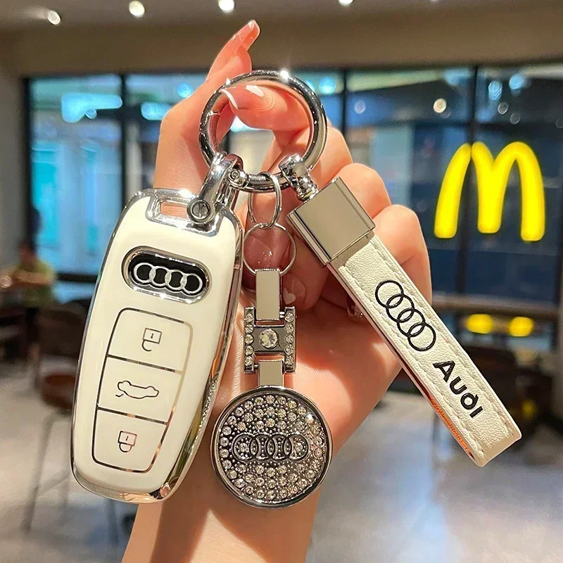 TPU Car Key Case Cover for Audi A3 A4 B9 A6 C8 A7 S7 4K A8 D5 S8 Q7 Q8 SQ8 E-tron 2018 2019 2020 2021 Auto Keychain Accessories