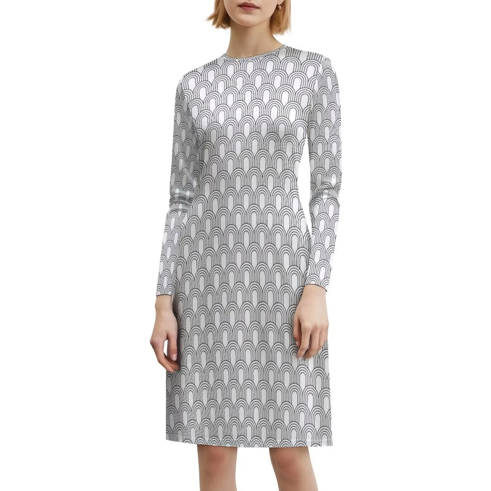 فستان على الطراز الكوري بنمط آرت ديكو للنساء فستان كاجوال أنيق للحفلات أو الملابس اليومية فن التماثل الهندسي المتماثل