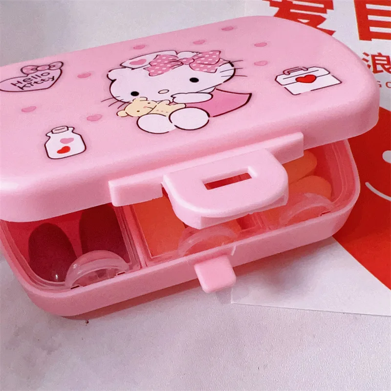 New Sanrio Cartoon 6-Grid Portable Pill Box Helokiti Sealed Medicine Dispensing Box One Week Large Capacity Pill Box Gift