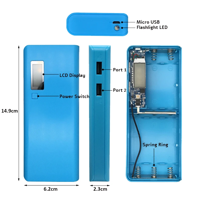 18650 Battery Case Power Bank Portable 5V 5 x 18650 DIY Battery Holder Dual USB Mobile Phone LED Light Charging Shell Box