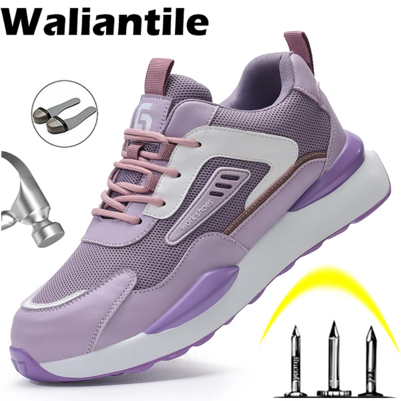 

Waliantile Fashion Women Safety Shoes Anti-smash Construction Working Boots Puncture Proof Indestructible Sneakers For Ladies