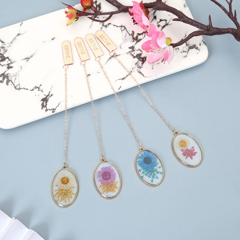 1 Pcs Lytwtw's Cartoon Metal Pendant Crystal Dried Flower School Office Supplies Bookmarks Cute Kawaii Funny Stationery