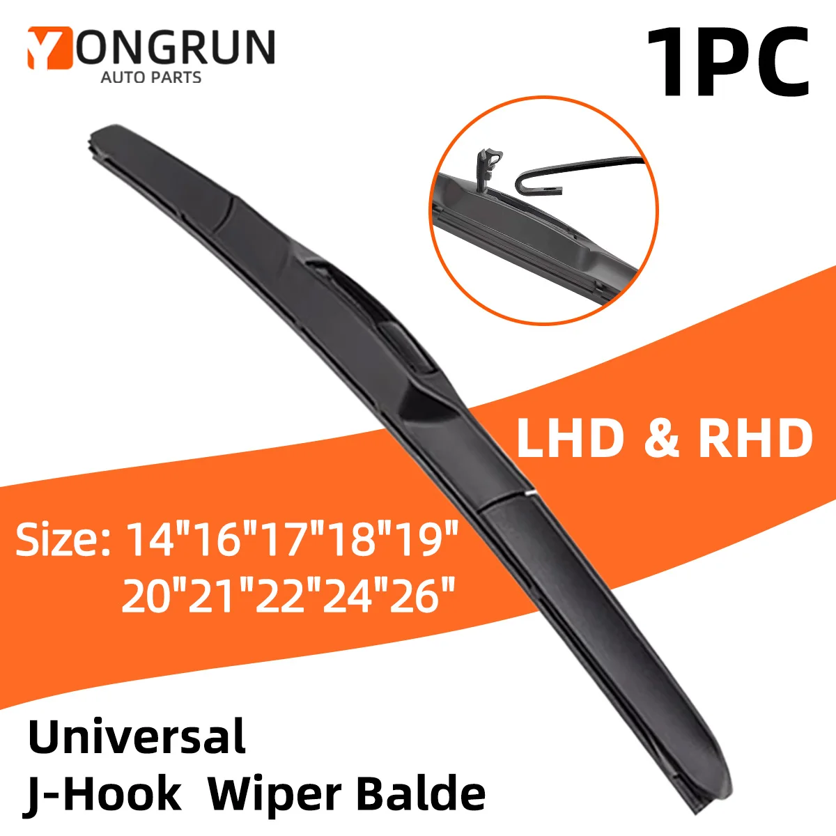 YONGRUN 1PC Scheibenwischer Universal J/U Haken Wischerblatt Dreistufiges Design14"16"17"18"19"20"21"22"24"26" Auto Scheibenwischerblatt
