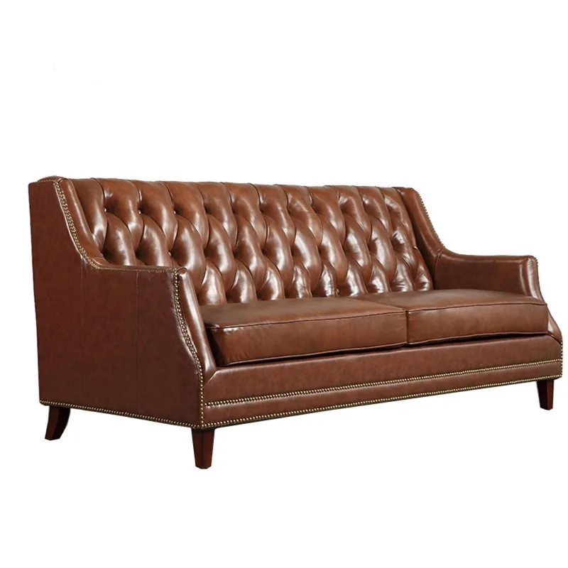 

American retro leather sofa living room small apartment three-person hotel lobby winery