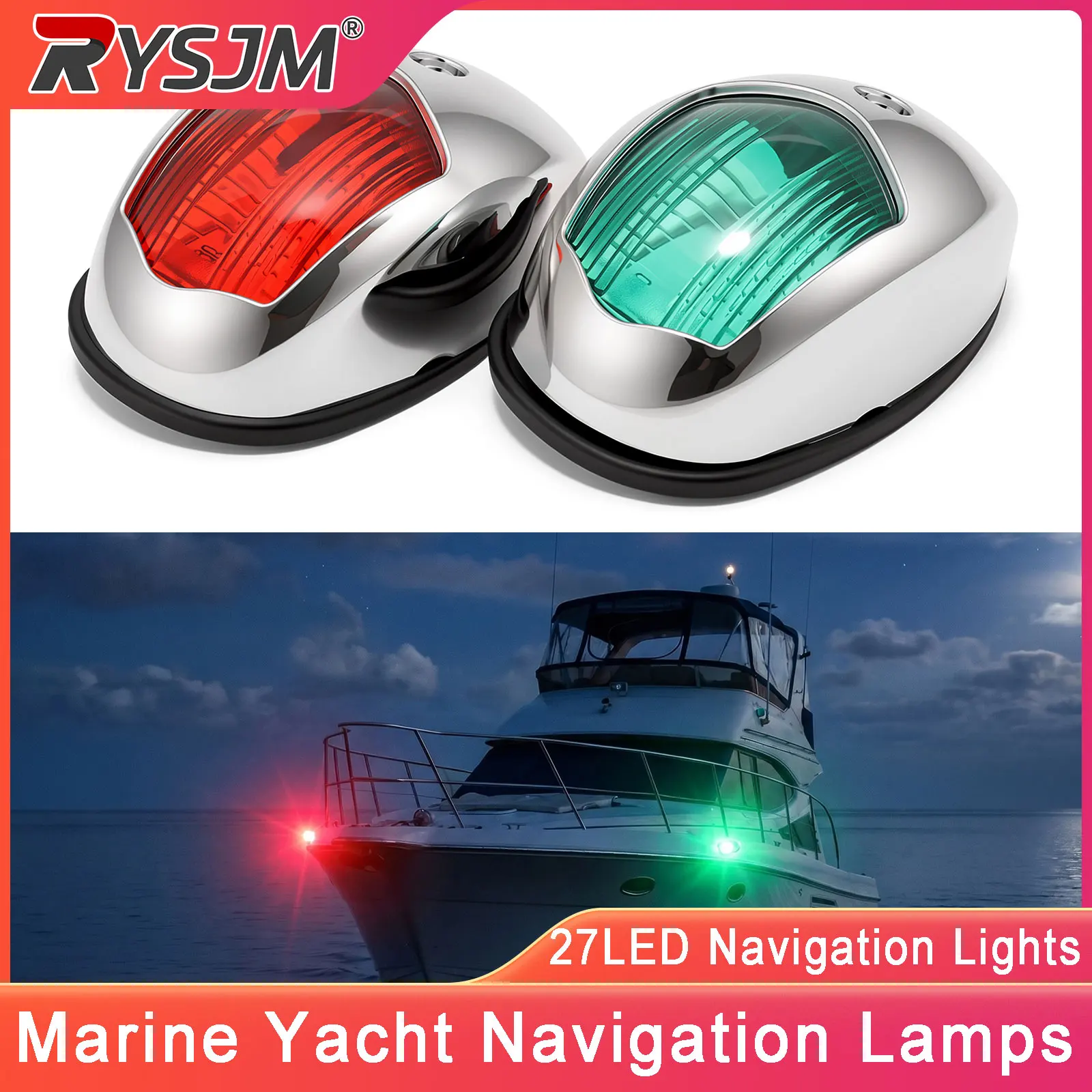 

﻿ 2Pcs 27LED Navigation Lights For 12V 24V Marine Boat Yacht Position Lights Waterproof Boat Navigation Lamps Red Green