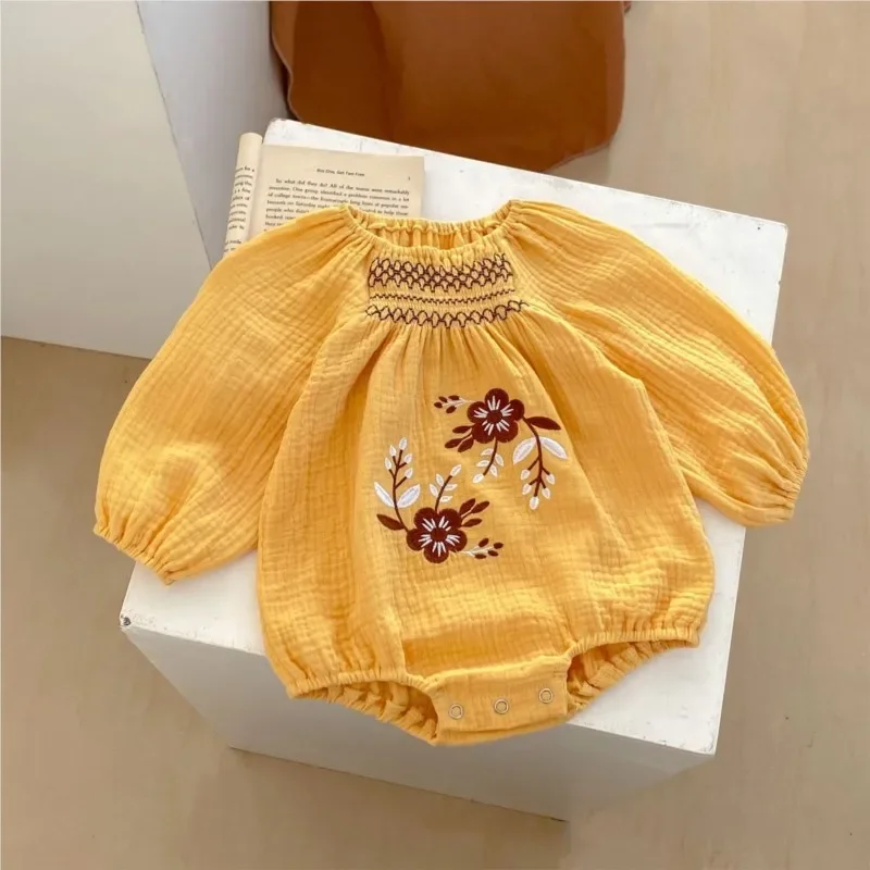 2024 Baby Girls embroidery flowers Rompers+hat,Spring Autumn Summer Clothing toddlers Newborns 2pcs Birthday Body Clothes