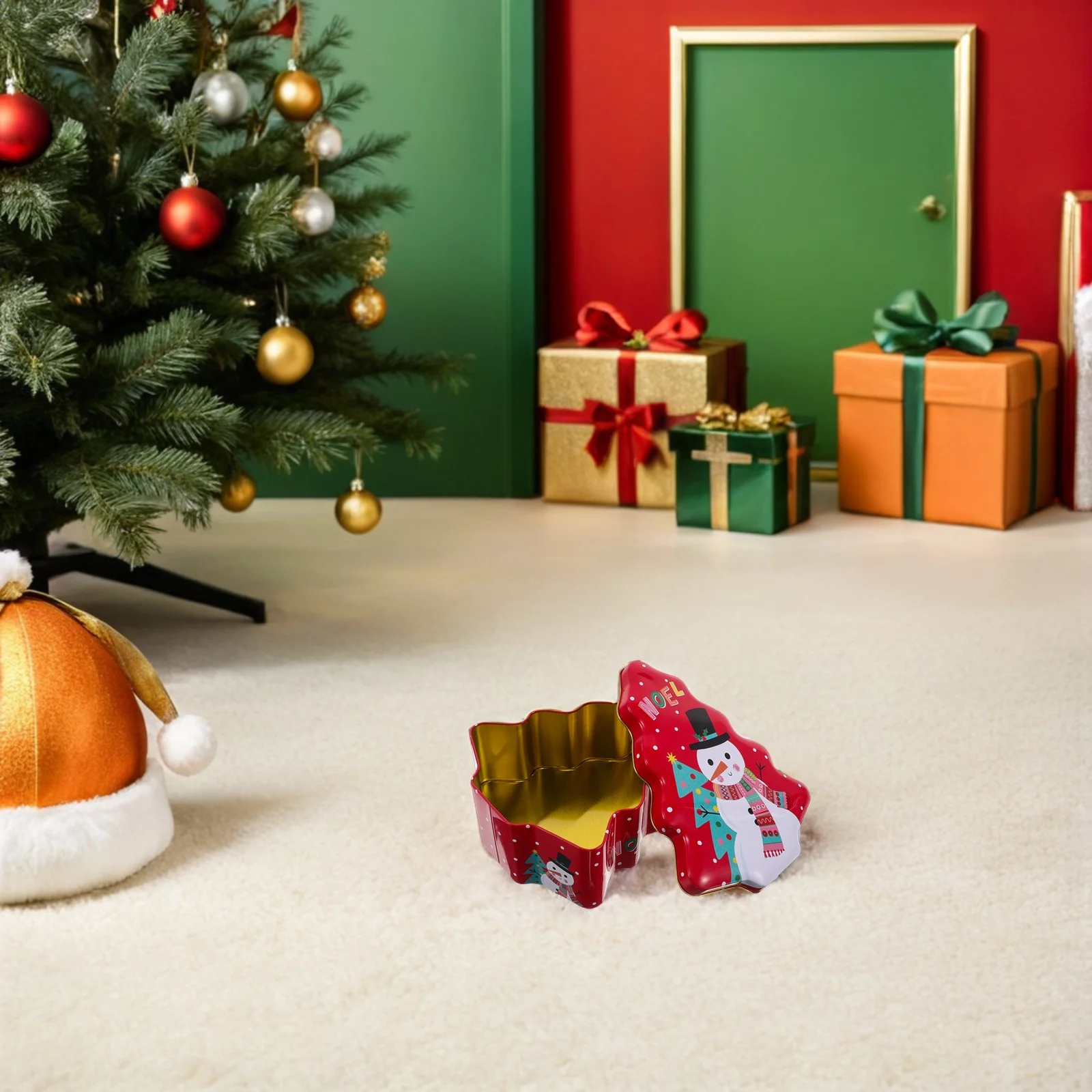 

Christmas Iron Box Packaging Tree Shaped Candy Holder Ornament for Cookie Biscuit Storage Festive Display Holiday Candy Jar