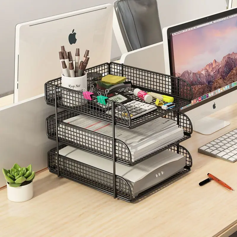 2 Layer Simple Bookshelf Office Desktop Storage Rack Table Multi-layer Desk Organize Metal Net Shelf Storage Box School Supplies