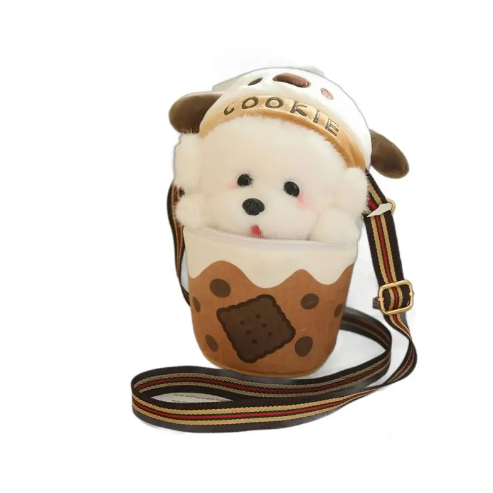 Bubble Tea Teacup Dog Plush Doll Bag Milk Tea Drink Zipper Teacup Dog Crossbody Bag Cute Cotton Stuffed Puppy Doll Handbag