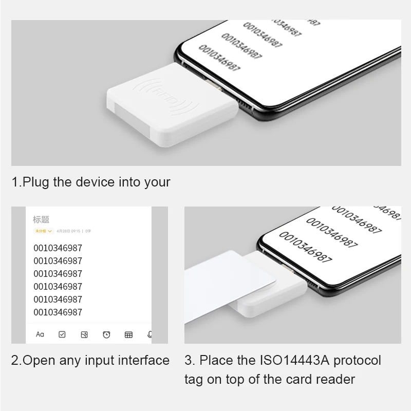 13.56mhz ISO14443A HF mały rozmiar RFID OTG telefon z systemem Android rodzaj USB-c interfejsu przenośny ręczny czytnik kart elektronicznych