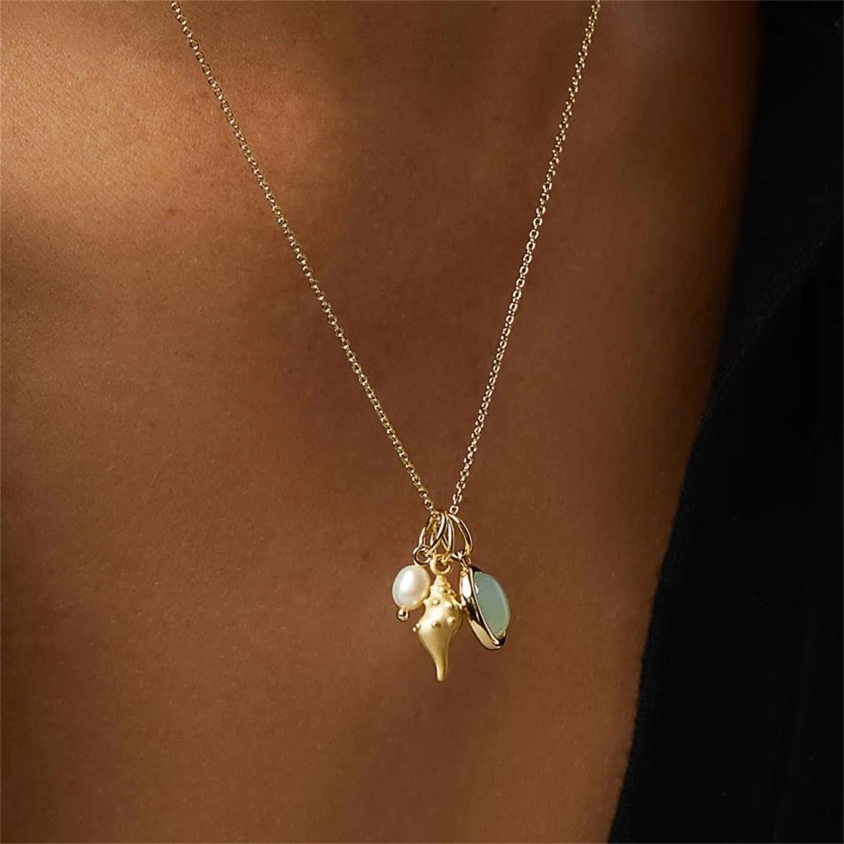 Dongling Jade Shell Conch Necklace Vintage Elegant Heavy Industry Instagram French Style Necklace Gold Plated