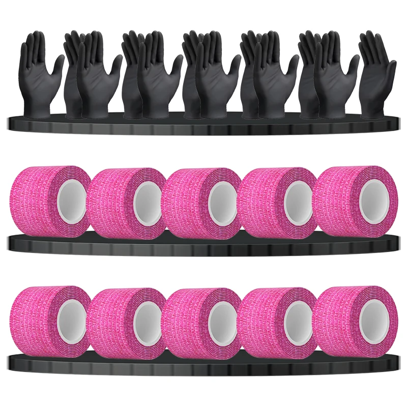 10 قطعة 3.8 سنتيمتر/1.52in الوشم شريط لحام غير المنسوجة الوشم ضمادة غطاء يلتف مع 12 قطعة المتاح مقاوم للماء قفازات النتريل الأسود