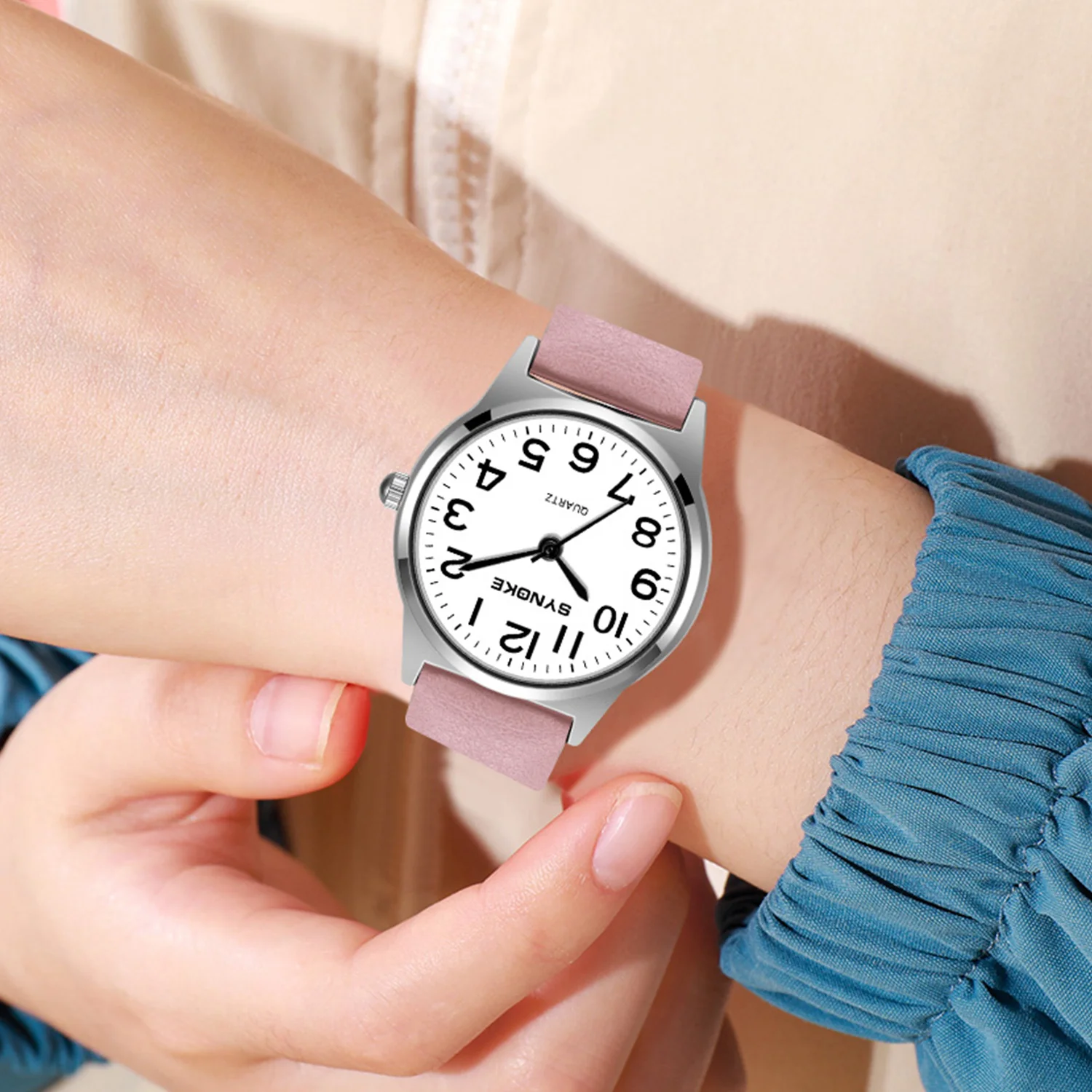 SYNOKE-reloj deportivo para niños, cronógrafo con correas de cuero, a la moda, para estudiantes