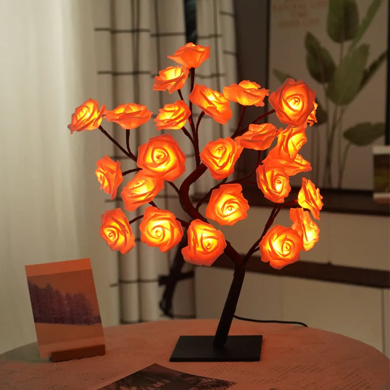 LED desk lamp rose flower tree Mood light for bedroom bedside dining table kitchen decoration Holiday Gift/Night Light USB plug
