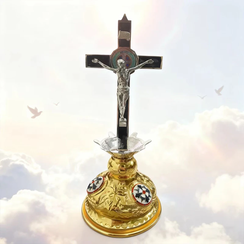New 2026 with base Catholic Church Jesus Statue Cross Wall Decoration Home Decoration Alloy Material Handheld Prayer Cross Gift