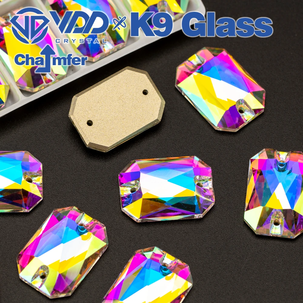 VDD Emerald Cut AAAAA Top Quality K9 Glass Sew On Rhinestones Sewing Crystals AB Flatback Stones For Clothes Craft Wedding Dress