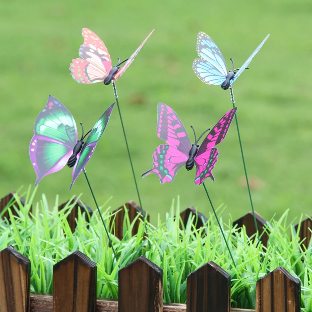 

10pcs Artificial Butterflies 12Cm Garden Butterfly Decor For Home Store Grassland Pvc Wing Single Layer Stick Random Color