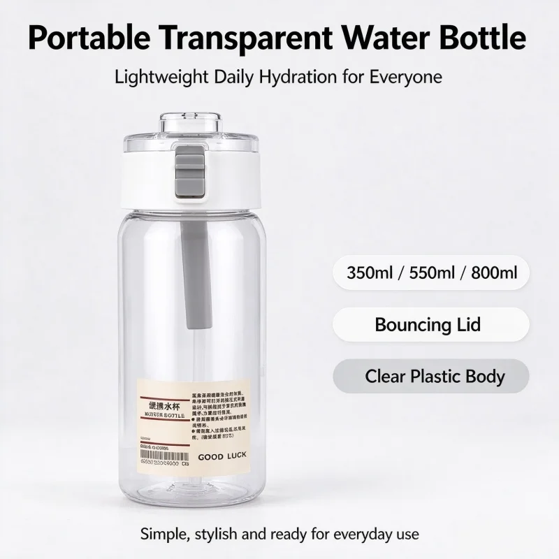 350ml 550ml 800ml Space Cup, Bouncing Cover Portable Plastic Sports Water Bottle for Outdoor & Tableware