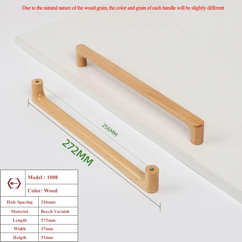 Nordische Holzmöbelgriffe aus Buchenholz, Küchenschrankgriffe, Kleiderschrank-, Schubladen- und Schrankknöpfe, solide Hardware-Zuggriffe – Detail 19